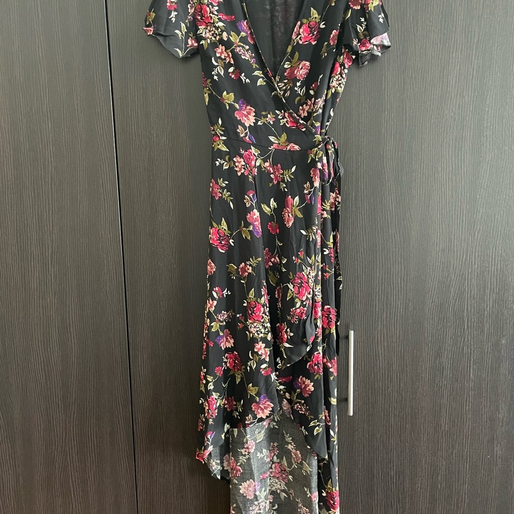 Band of Gypsies - Black Floral Maxi Wrap Dress - Size S